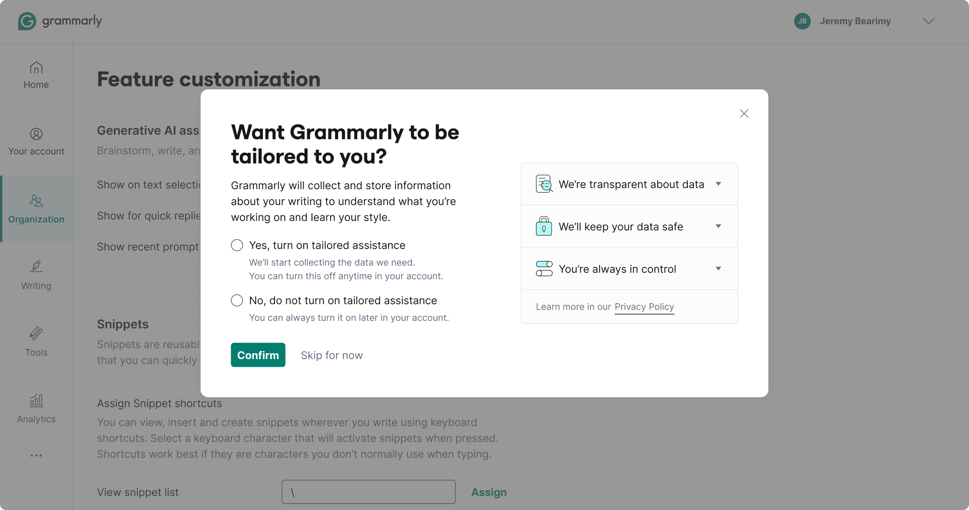 CMP — consent modal